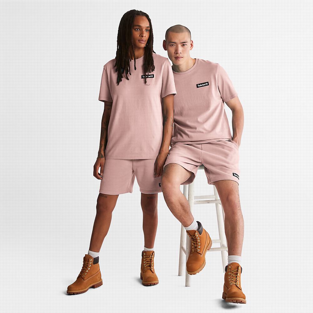 Timberland All Gender Heavyweight Badge Tişört Erkek Pembe | TR-5834E