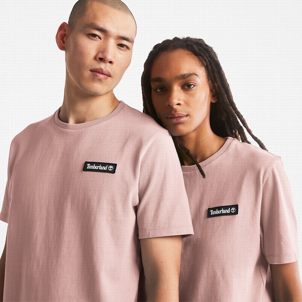 Timberland All Gender Heavyweight Badge Tişört Erkek Pembe | TR-5834E