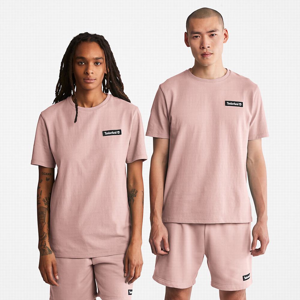 Timberland All Gender Heavyweight Badge Tişört Erkek Pembe | TR-5834E