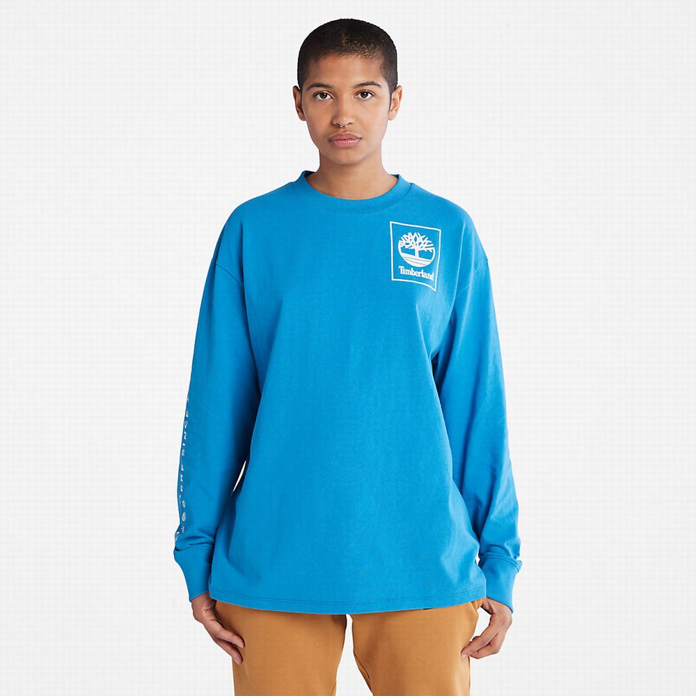 Timberland All Gender Heavyweight Long-Sleeve Tişört Erkek Mavi | TR-2540Y