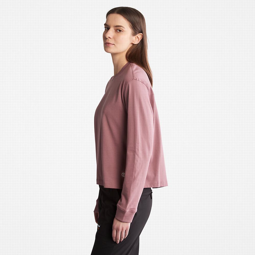 Timberland Anti-Odour Supima® Pamuklu Long-sleeved Tişört Kadın Pembe | TR-0846N