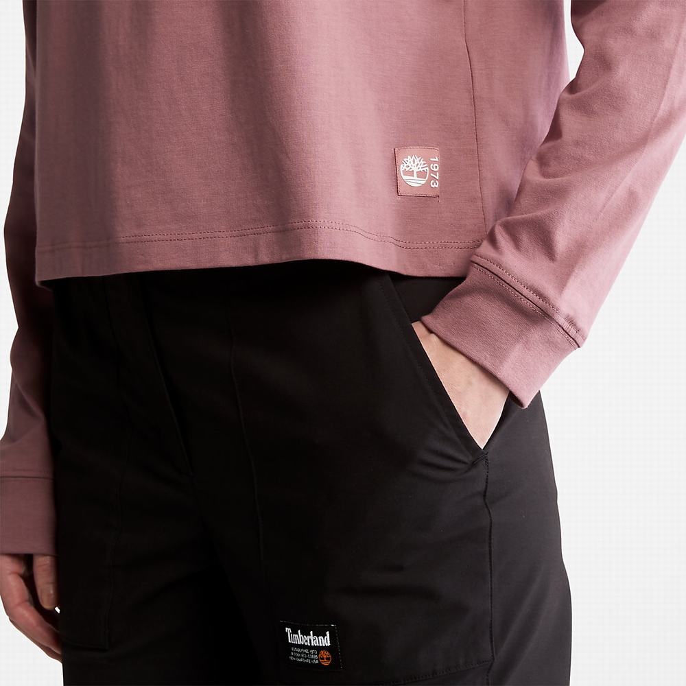 Timberland Anti-Odour Supima® Pamuklu Long-sleeved Tişört Kadın Pembe | TR-0846N