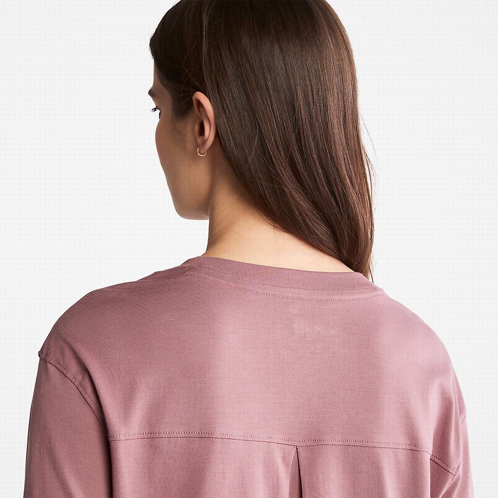Timberland Anti-Odour Supima® Pamuklu Long-sleeved Tişört Kadın Pembe | TR-0846N