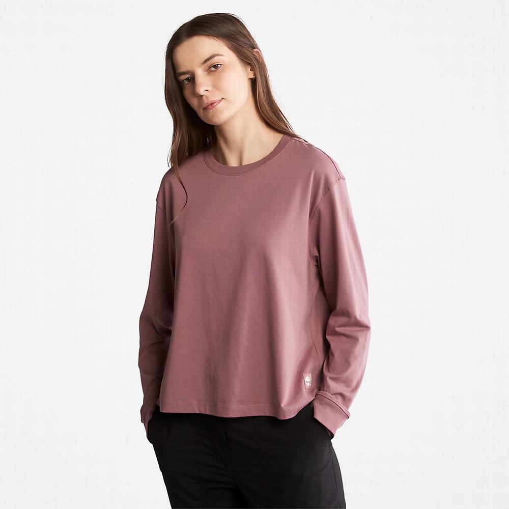 Timberland Anti-Odour Supima® Pamuklu Long-sleeved Tişört Kadın Pembe | TR-0846N
