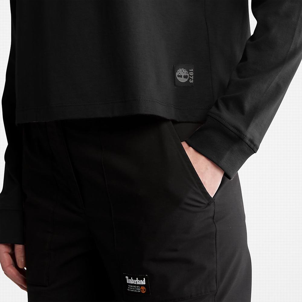 Timberland Anti-Odour Supima® Pamuklu Long-sleeved Tişört Kadın Siyah | TR-4327M