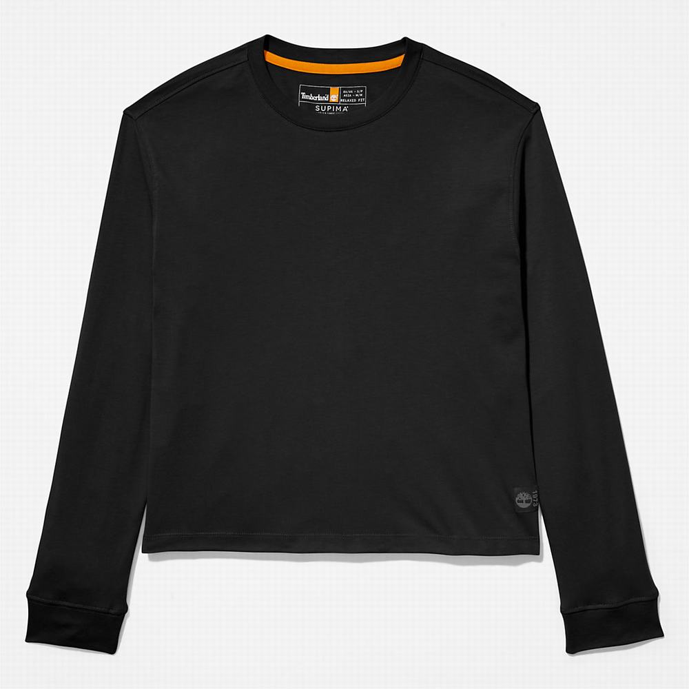 Timberland Anti-Odour Supima® Pamuklu Long-sleeved Tişört Kadın Siyah | TR-4327M