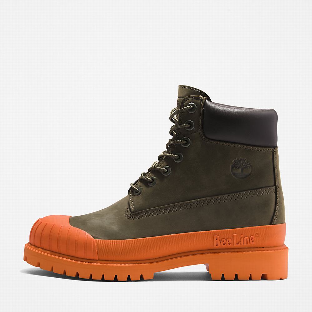 Timberland Bee Line x Timberland® 6 Inch Rubber Burunlu Bot Erkek Koyu Yeşil Turuncu | TR-6031M