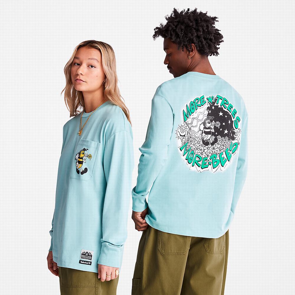Timberland Bee Line x Timberland® Back-graphic Long-sleeved Tişört Erkek Mavi | TR-3829A