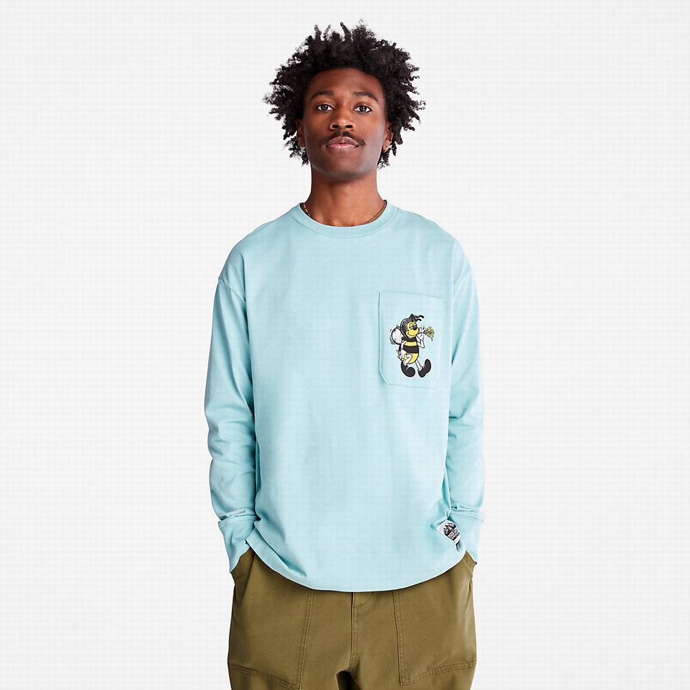 Timberland Bee Line x Timberland® Back-graphic Long-sleeved Tişört Erkek Mavi | TR-3829A