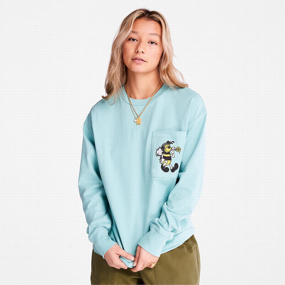 Timberland Bee Line x Timberland® Back-graphic Long-sleeved Tişört Erkek Mavi | TR-3829A