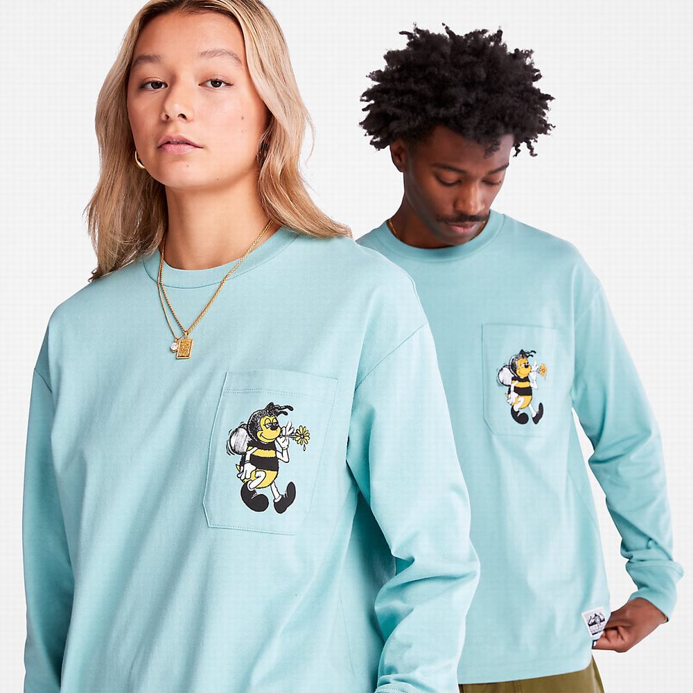 Timberland Bee Line x Timberland® Back-graphic Long-sleeved Tişört Erkek Mavi | TR-3829A