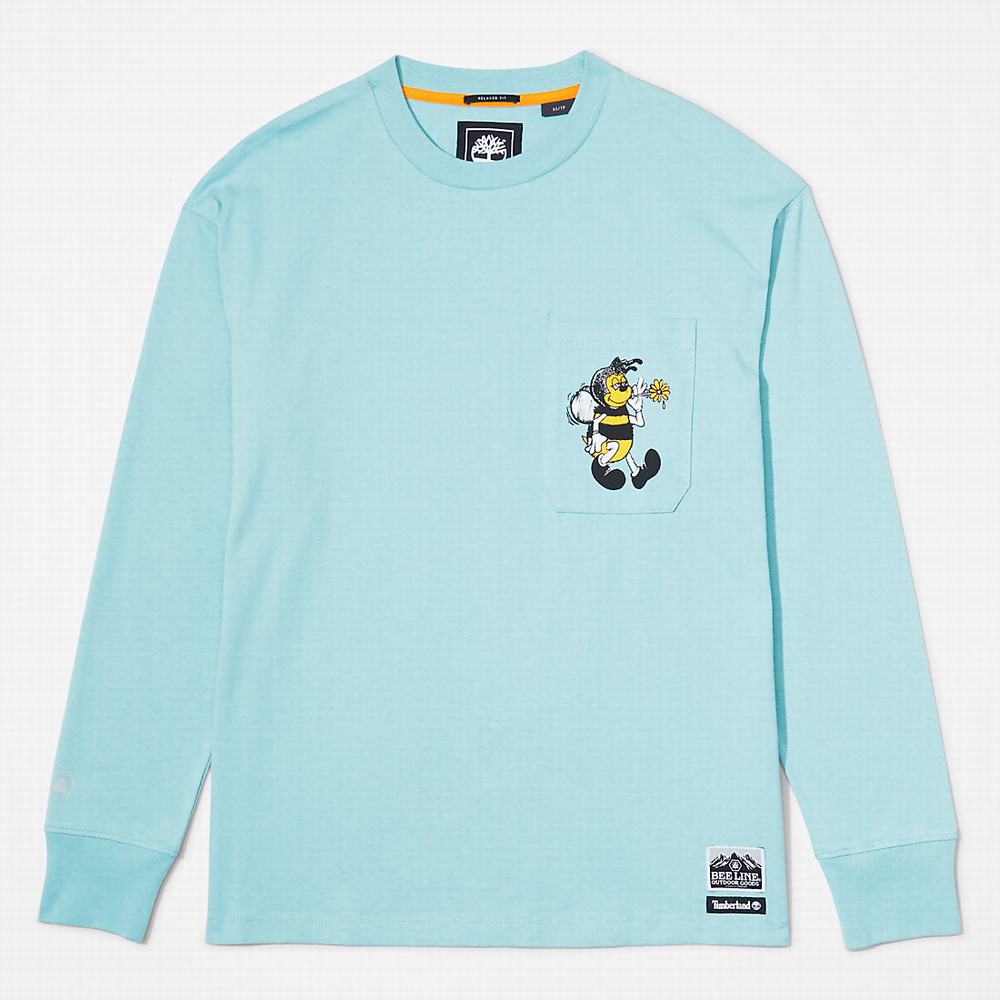 Timberland Bee Line x Timberland® Back-graphic Long-sleeved Tişört Erkek Mavi | TR-3829A