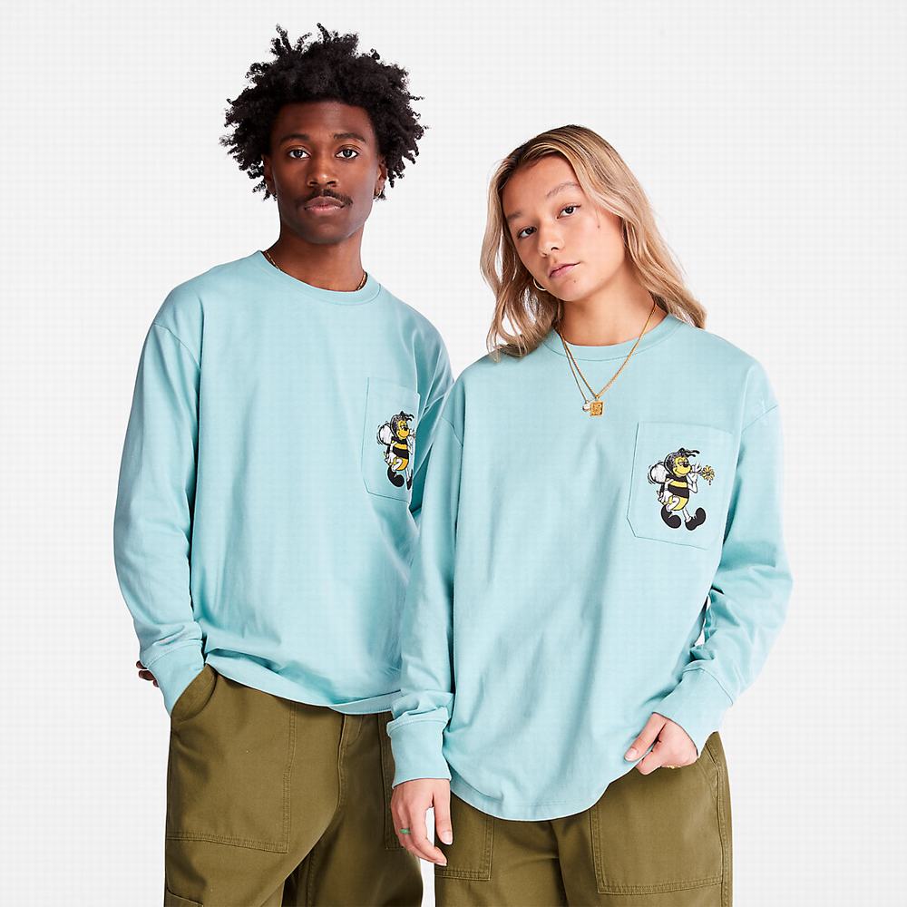 Timberland Bee Line x Timberland® Back-graphic Long-sleeved Tişört Erkek Mavi | TR-3829A