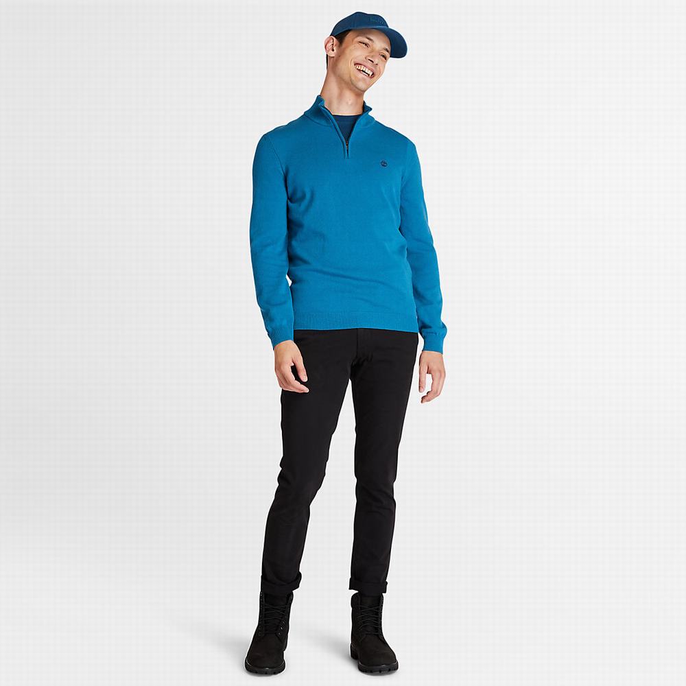 Timberland Cohas Brook Zip-neck Kazak Erkek Mavi | TR-9158Q