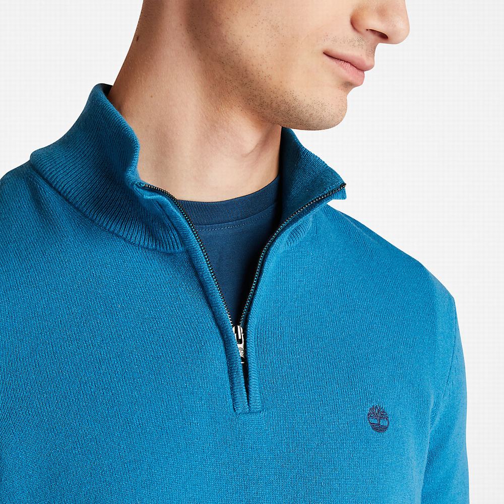 Timberland Cohas Brook Zip-neck Kazak Erkek Mavi | TR-9158Q