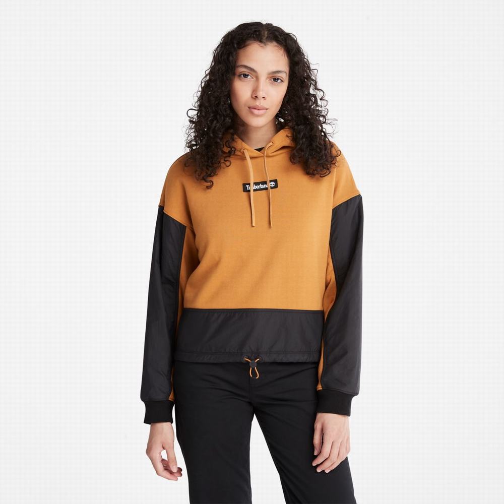 Timberland Colorblock Mixed-Media Kapüşonlu Sweatshirt Kadın Kahverengi | TR-9386W