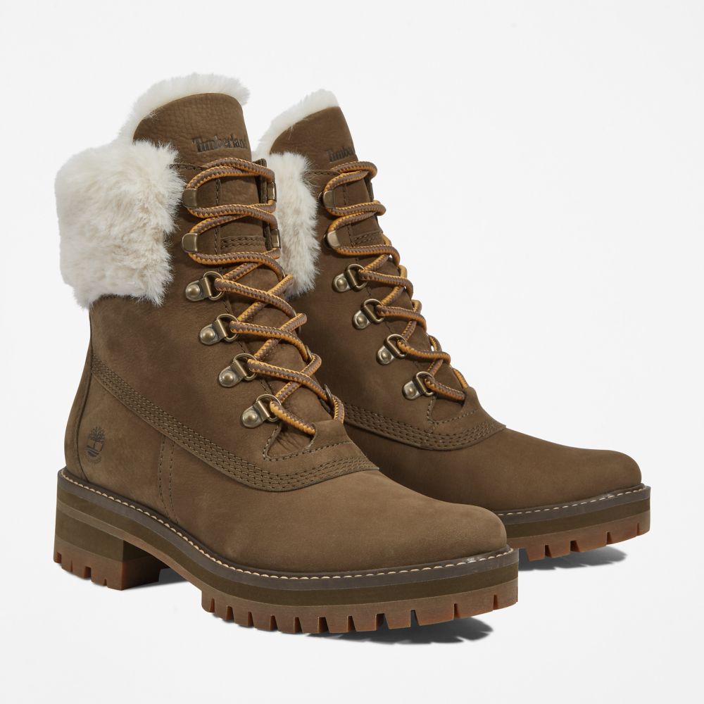 Timberland Courmayeur Valley 6-Inch Waterproof Faux-Fur Kışlık Bot Kadın Zeytin Yeşili | TR-3571L