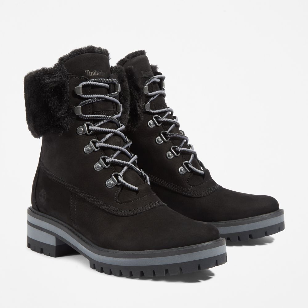 Timberland Courmayeur Valley 6-Inch Waterproof Faux-Fur Kışlık Bot Kadın Siyah | TR-4865Z