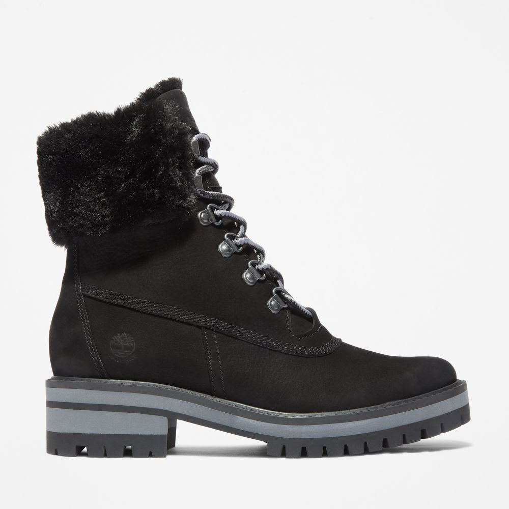 Timberland Courmayeur Valley 6-Inch Waterproof Faux-Fur Kışlık Bot Kadın Siyah | TR-4865Z