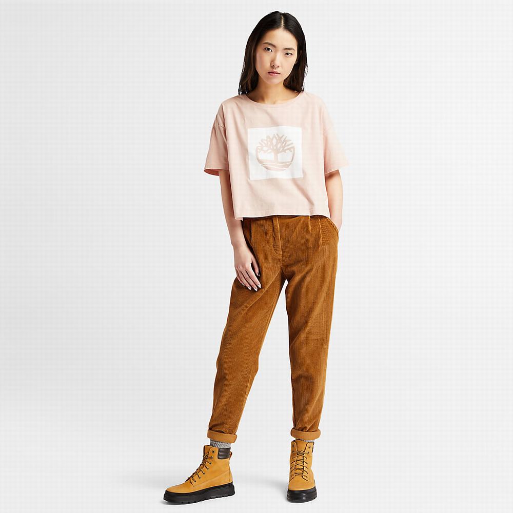 Timberland Cropped Logo Tişört Kadın Açık Pembe | TR-0926D