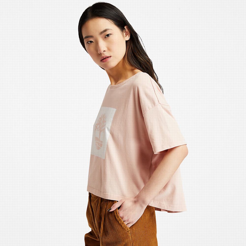 Timberland Cropped Logo Tişört Kadın Açık Pembe | TR-0926D