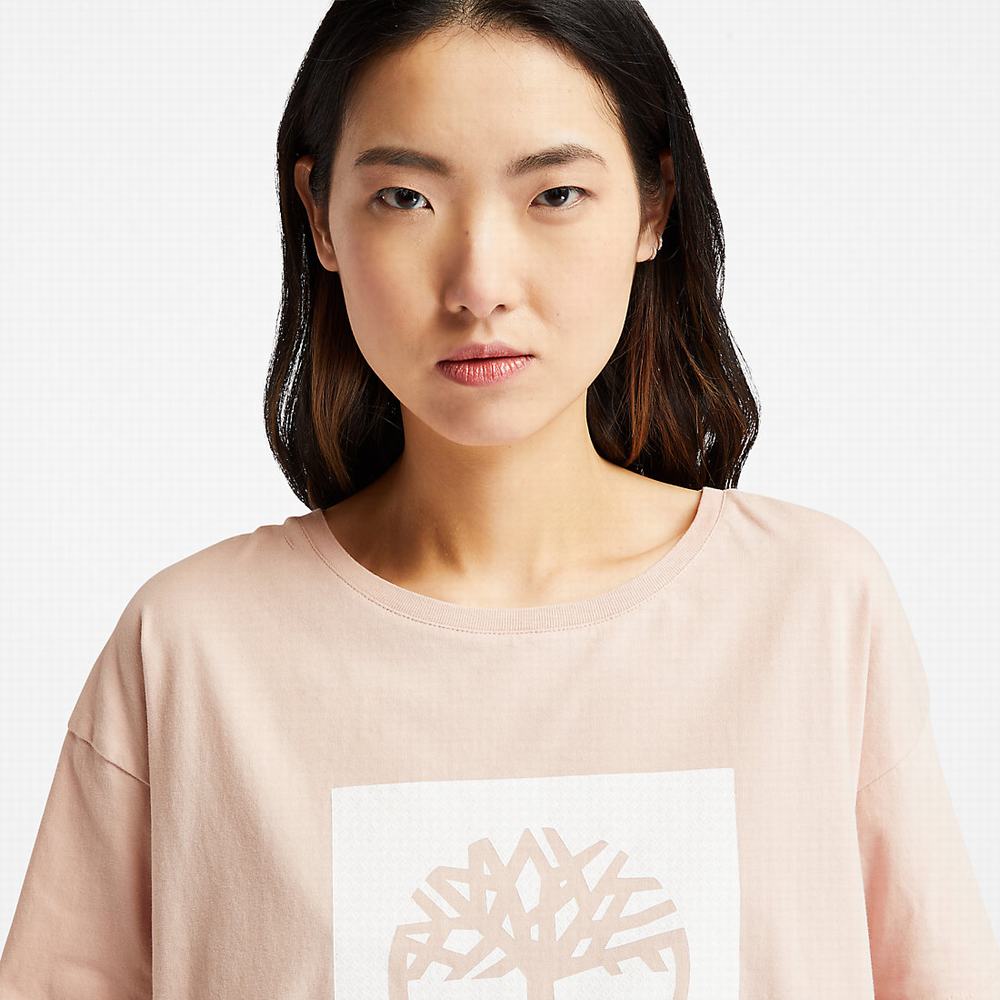 Timberland Cropped Logo Tişört Kadın Açık Pembe | TR-0926D