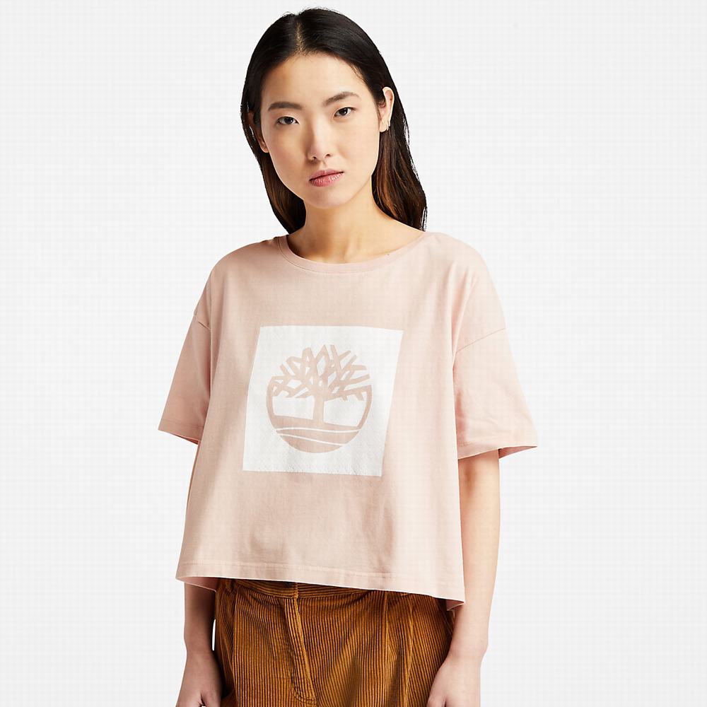 Timberland Cropped Logo Tişört Kadın Açık Pembe | TR-0926D