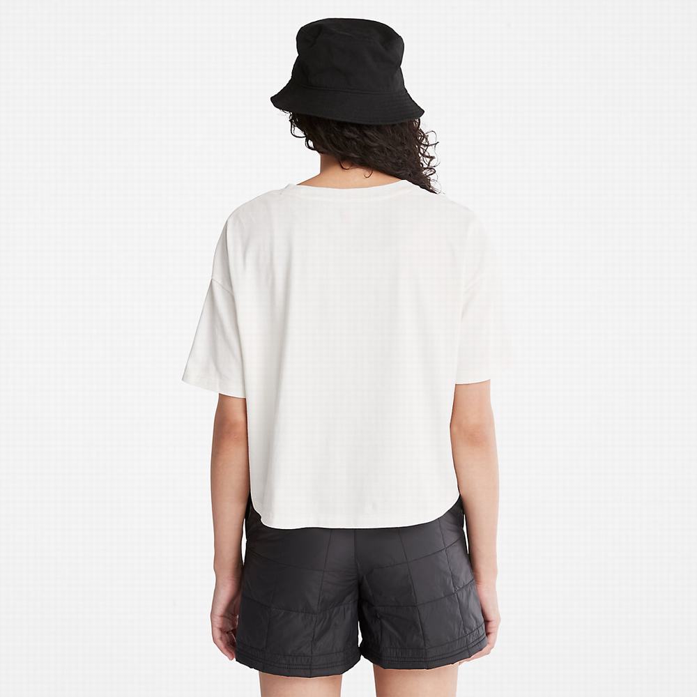 Timberland Cropped Logo Tişört Kadın Beyaz | TR-2109A