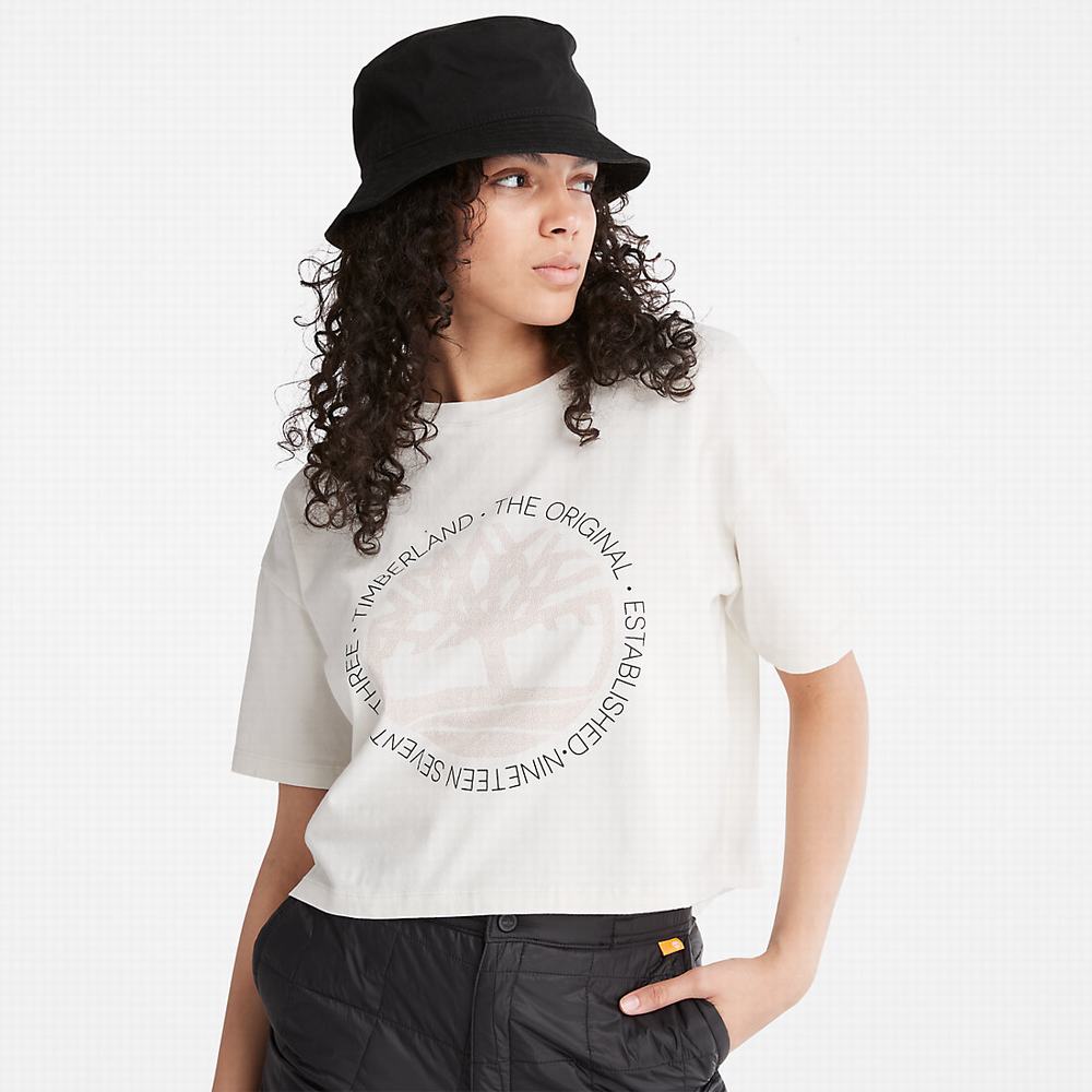 Timberland Cropped Logo Tişört Kadın Beyaz | TR-2109A