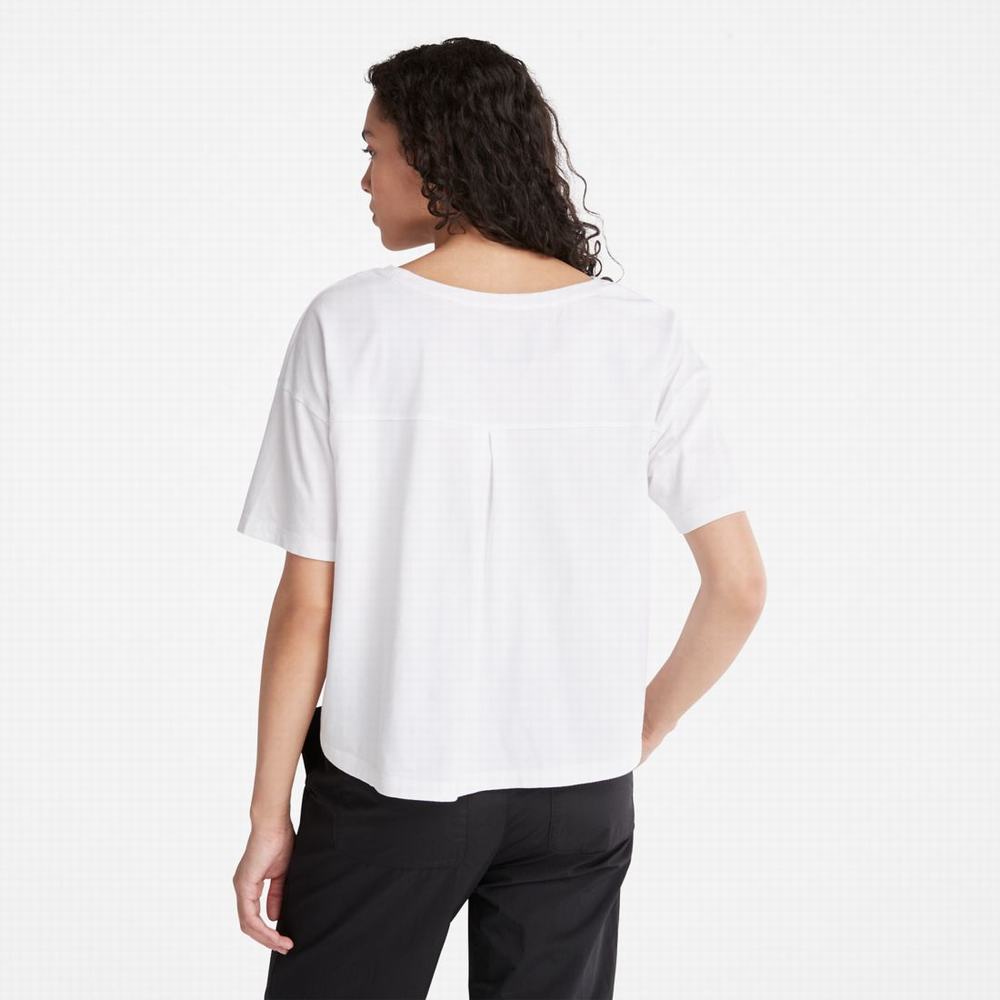Timberland Cropped Logo Tişört Kadın Beyaz | TR-7490K
