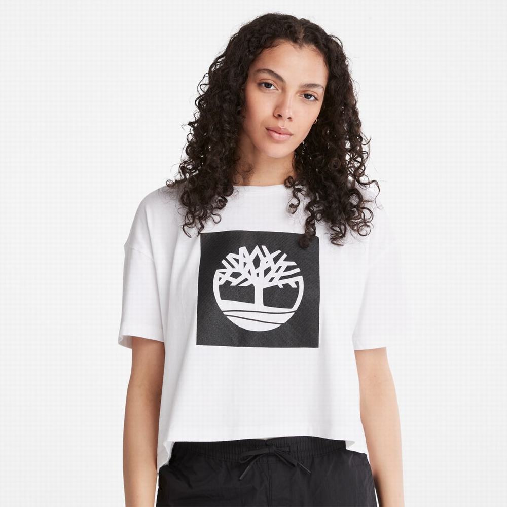 Timberland Cropped Logo Tişört Kadın Beyaz | TR-7490K