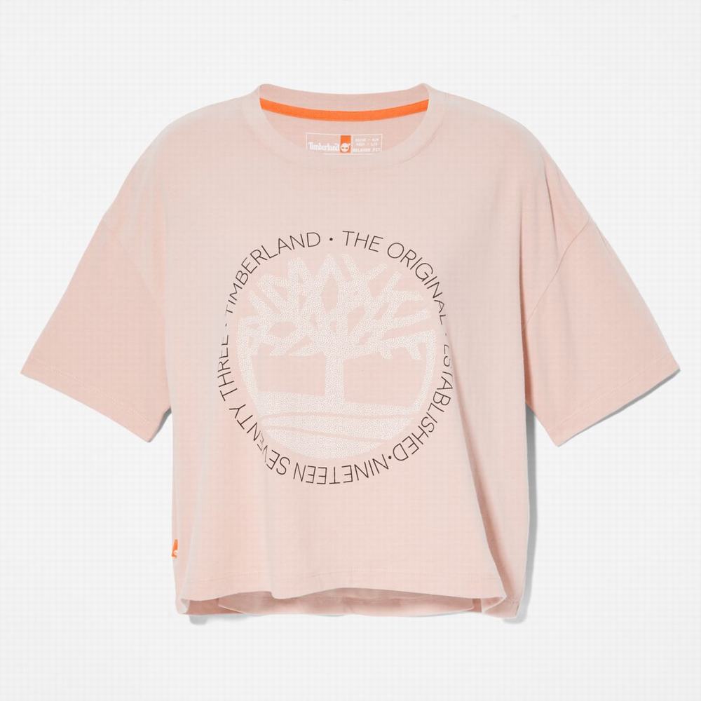 Timberland Cropped Logo Tişört Kadın Pembe | TR-4816C