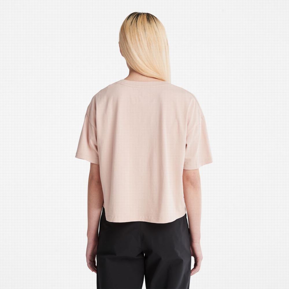 Timberland Cropped Logo Tişört Kadın Pembe | TR-4816C