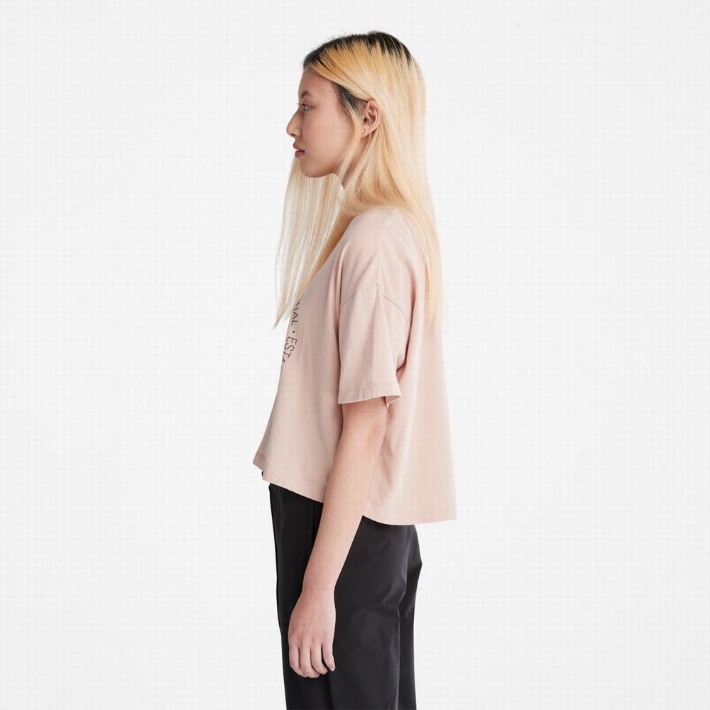 Timberland Cropped Logo Tişört Kadın Pembe | TR-4816C