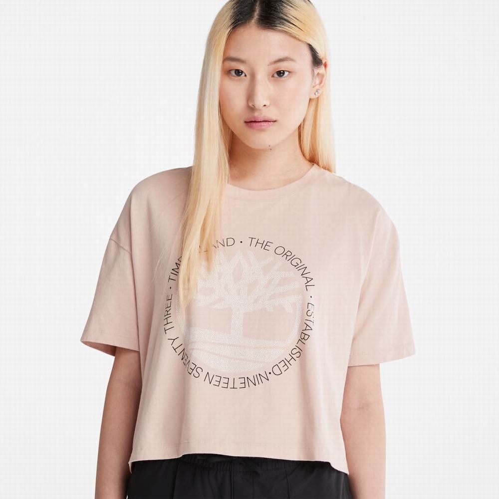 Timberland Cropped Logo Tişört Kadın Pembe | TR-4816C
