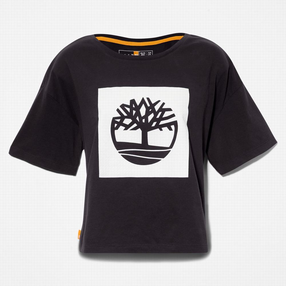 Timberland Cropped Logo Tişört Kadın Siyah | TR-4281J