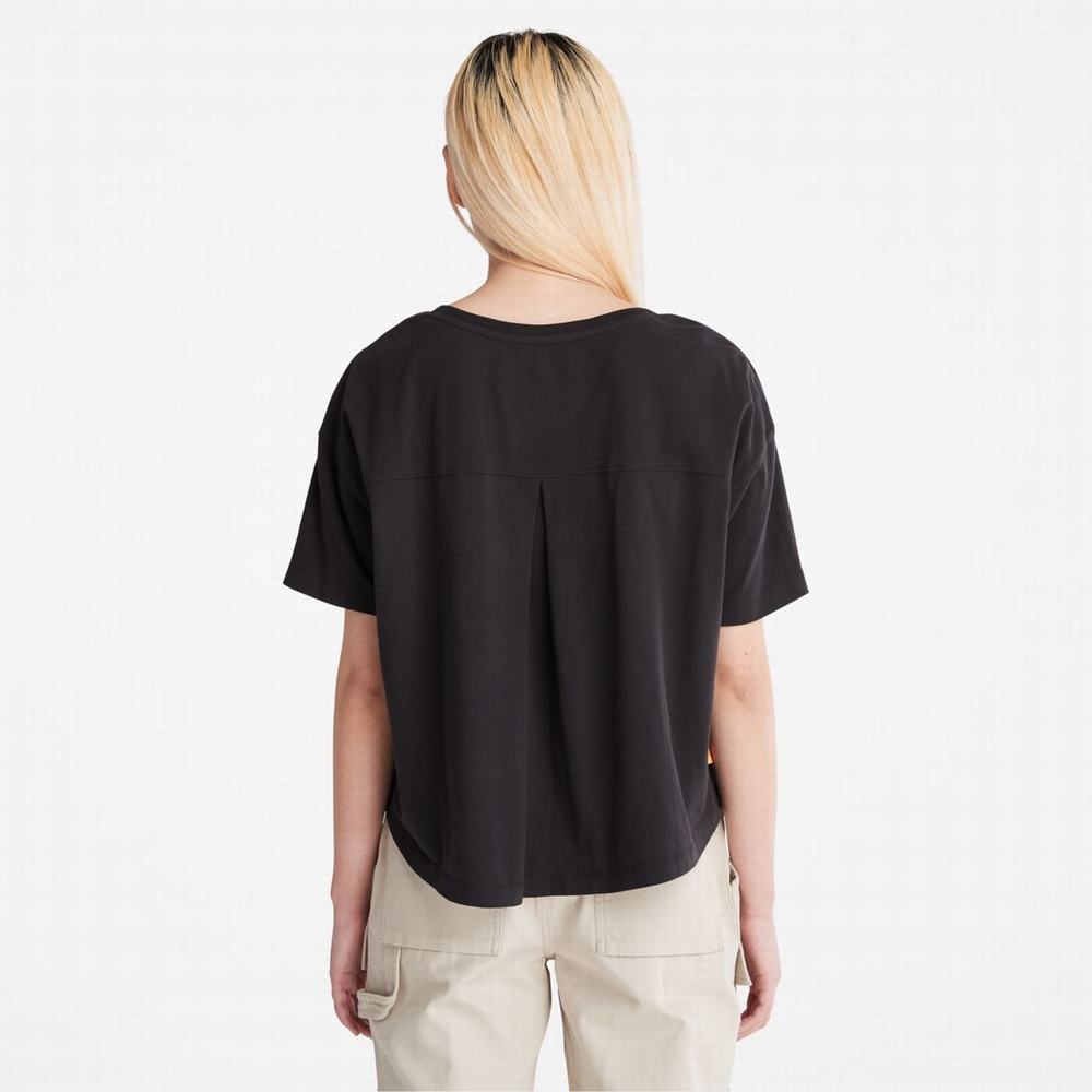 Timberland Cropped Logo Tişört Kadın Siyah | TR-4281J