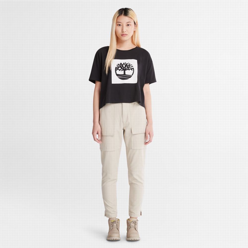 Timberland Cropped Logo Tişört Kadın Siyah | TR-4281J