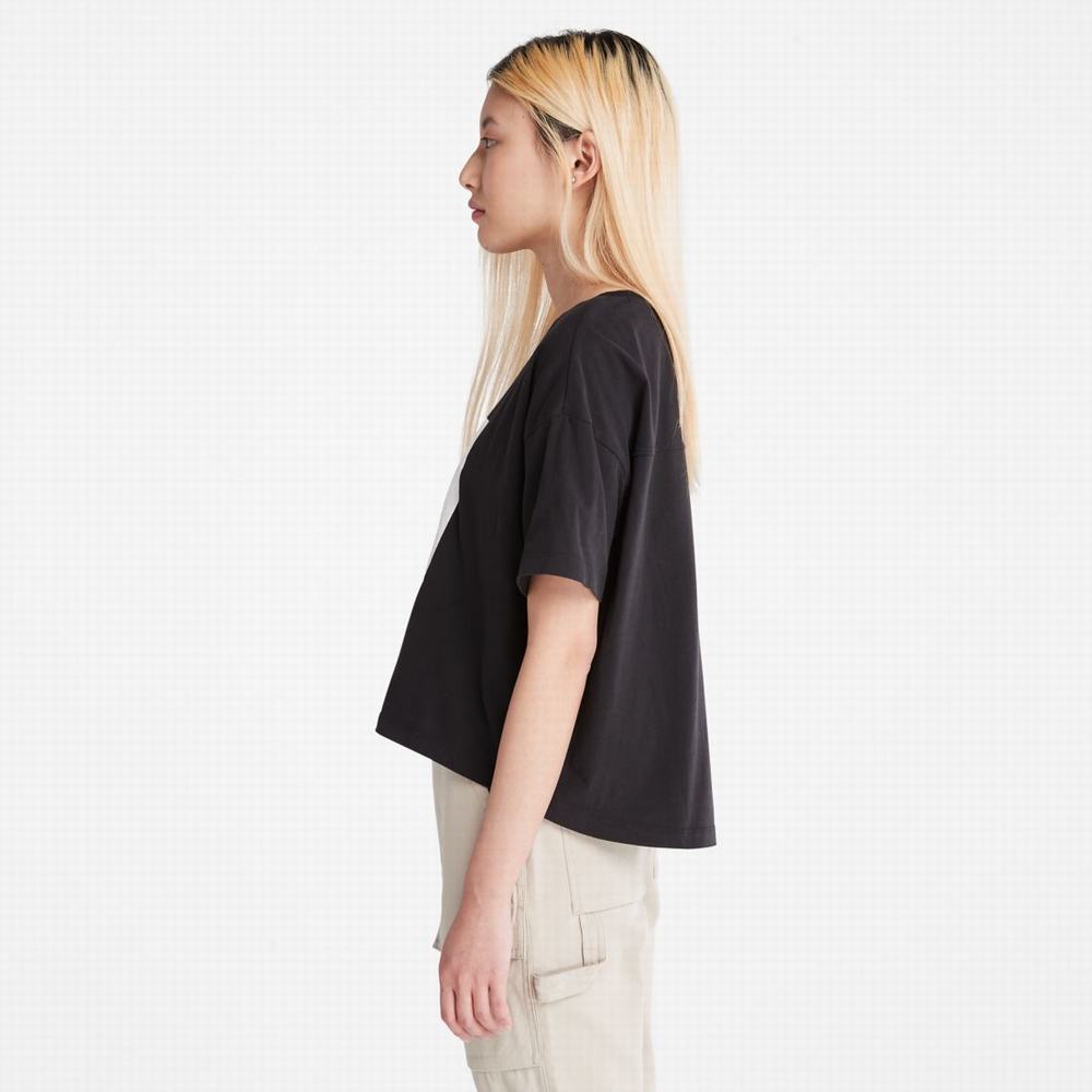 Timberland Cropped Logo Tişört Kadın Siyah | TR-4281J