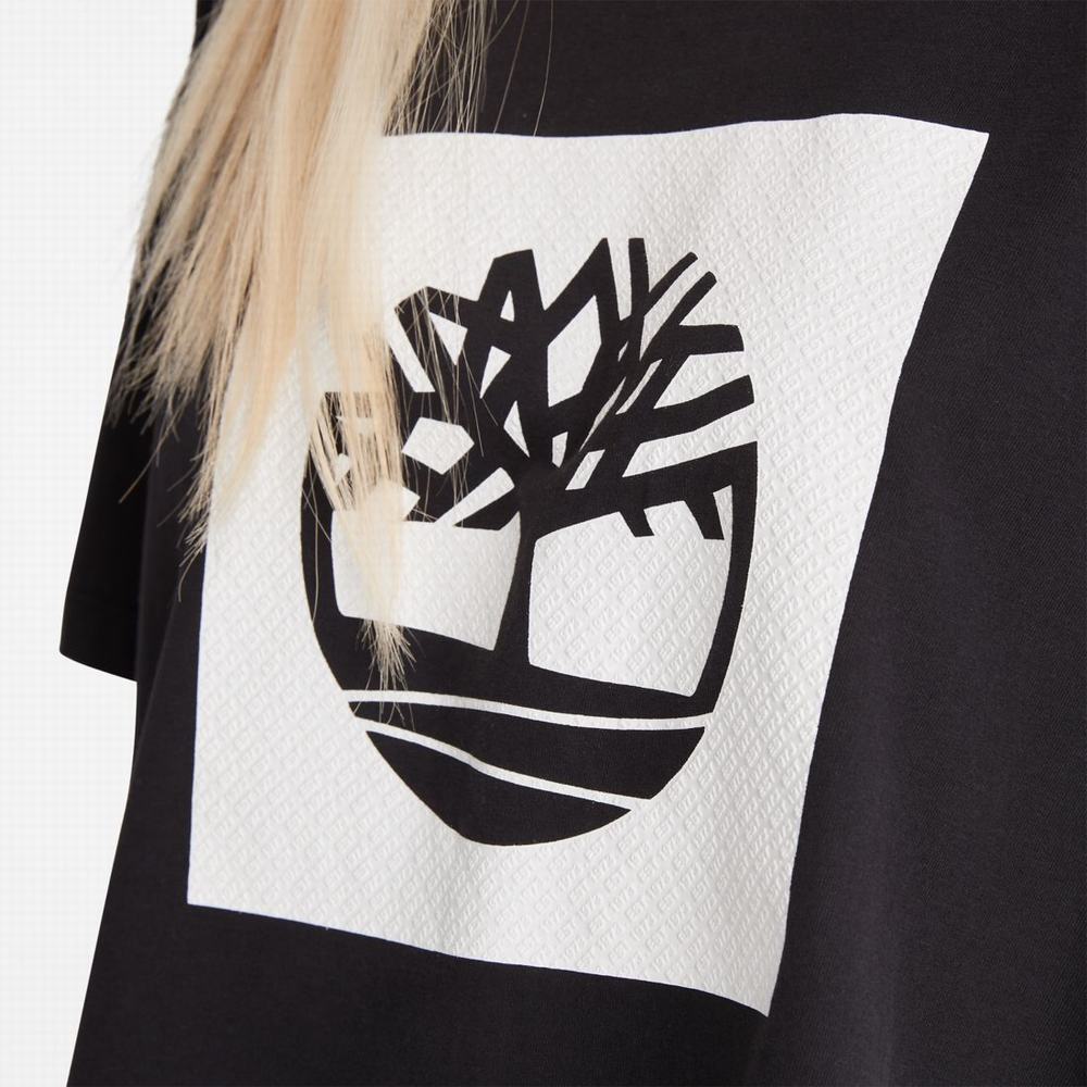 Timberland Cropped Logo Tişört Kadın Siyah | TR-4281J