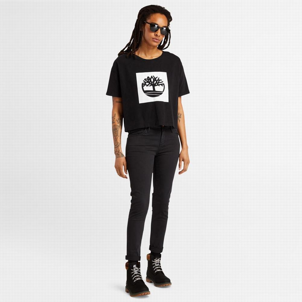 Timberland Cropped Logo Tişört Kadın Siyah | TR-4281J