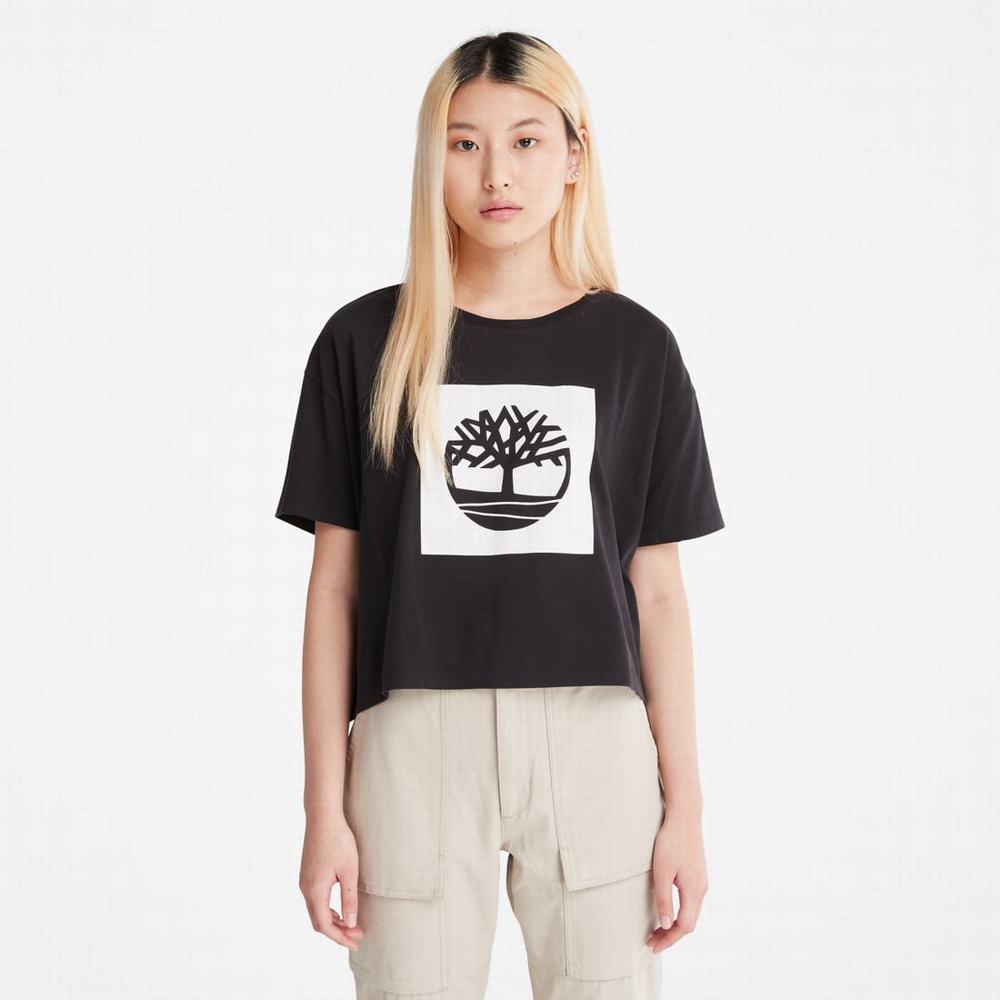 Timberland Cropped Logo Tişört Kadın Siyah | TR-4281J