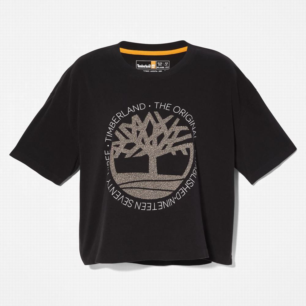 Timberland Cropped Logo Tişört Kadın Siyah | TR-5321X