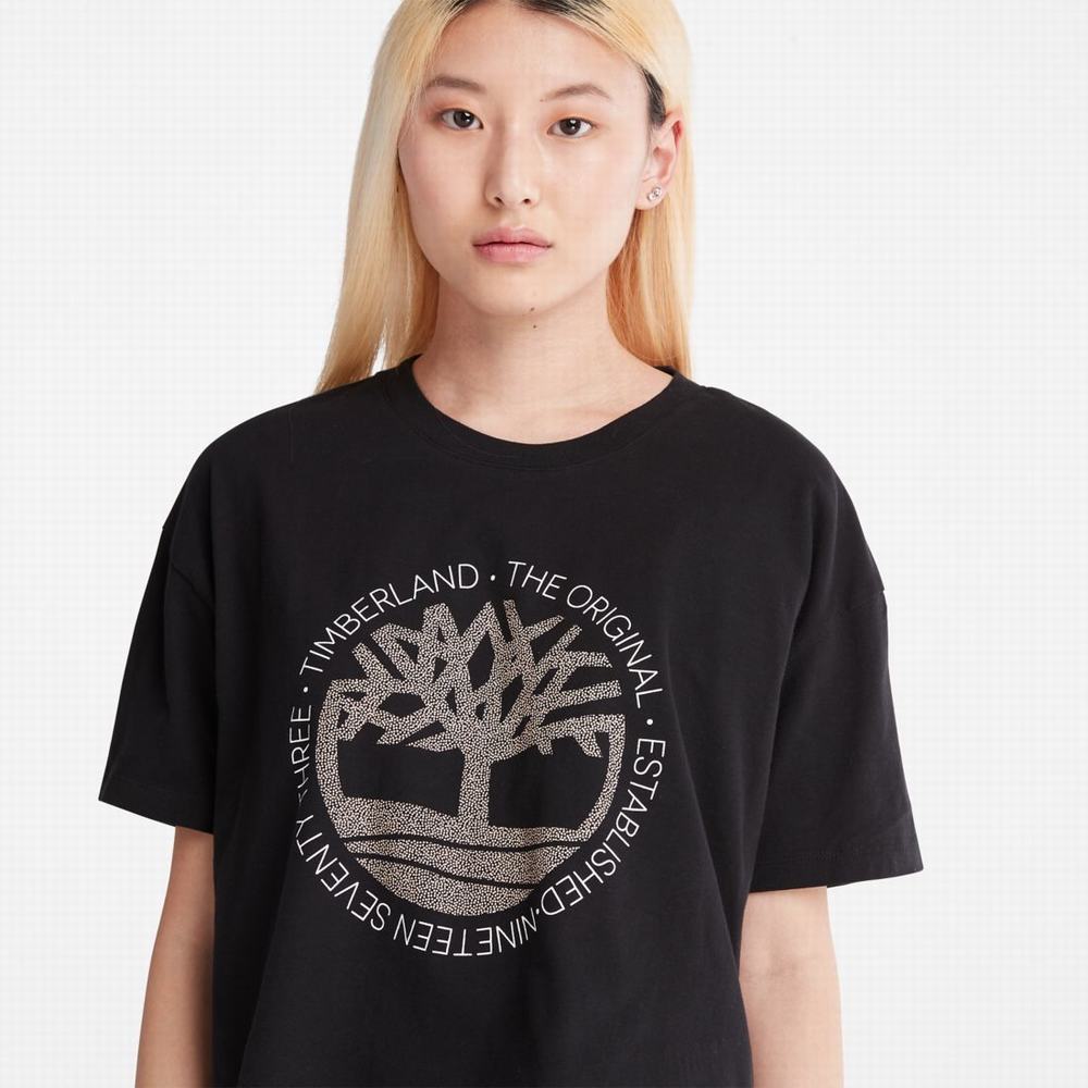 Timberland Cropped Logo Tişört Kadın Siyah | TR-5321X
