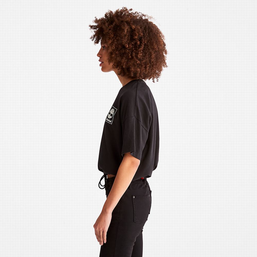 Timberland Cropped T-Shirt with Drawstring Hem Tişört Kadın Siyah | TR-3275P