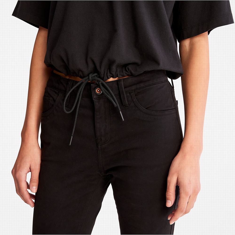 Timberland Cropped T-Shirt with Drawstring Hem Tişört Kadın Siyah | TR-3275P