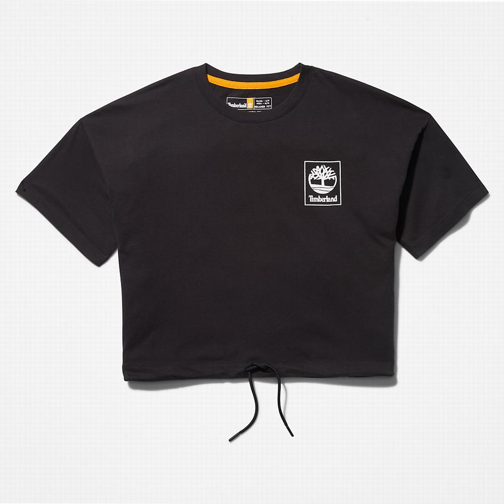 Timberland Cropped T-Shirt with Drawstring Hem Tişört Kadın Siyah | TR-3275P