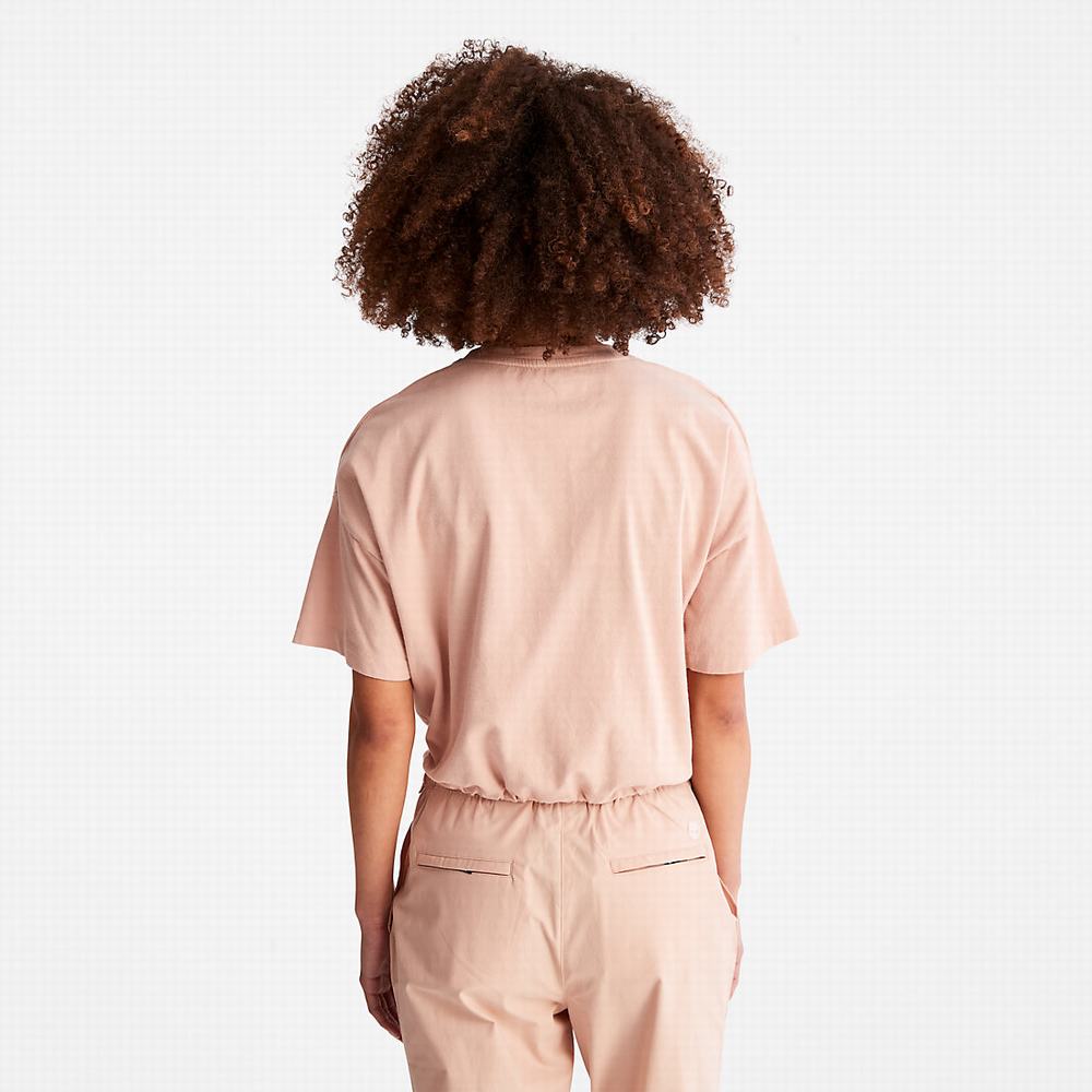 Timberland Cropped T-Shirt with Drawstring Hem Tişört Kadın Pembe | TR-4713U