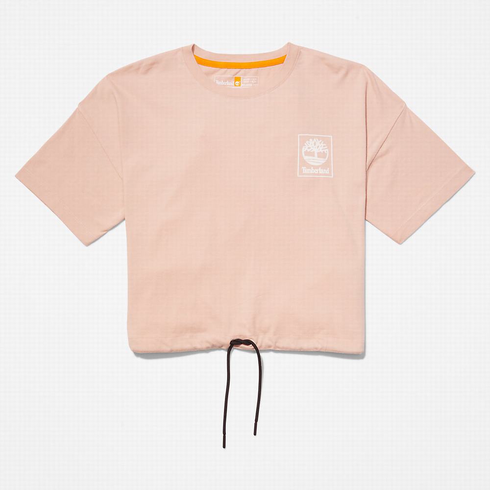 Timberland Cropped T-Shirt with Drawstring Hem Tişört Kadın Pembe | TR-4713U