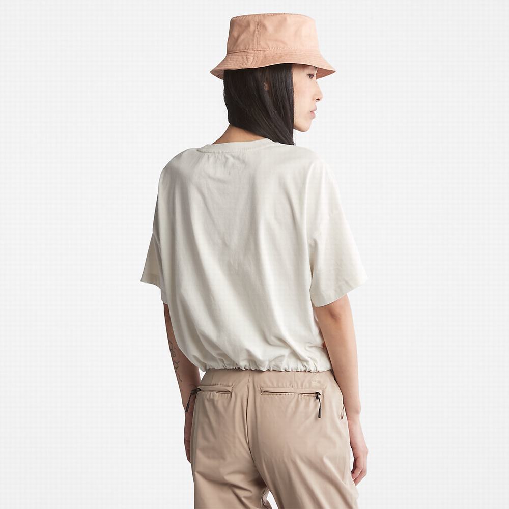 Timberland Cropped T-Shirt with Drawstring Hem Tişört Kadın Beyaz | TR-8723A